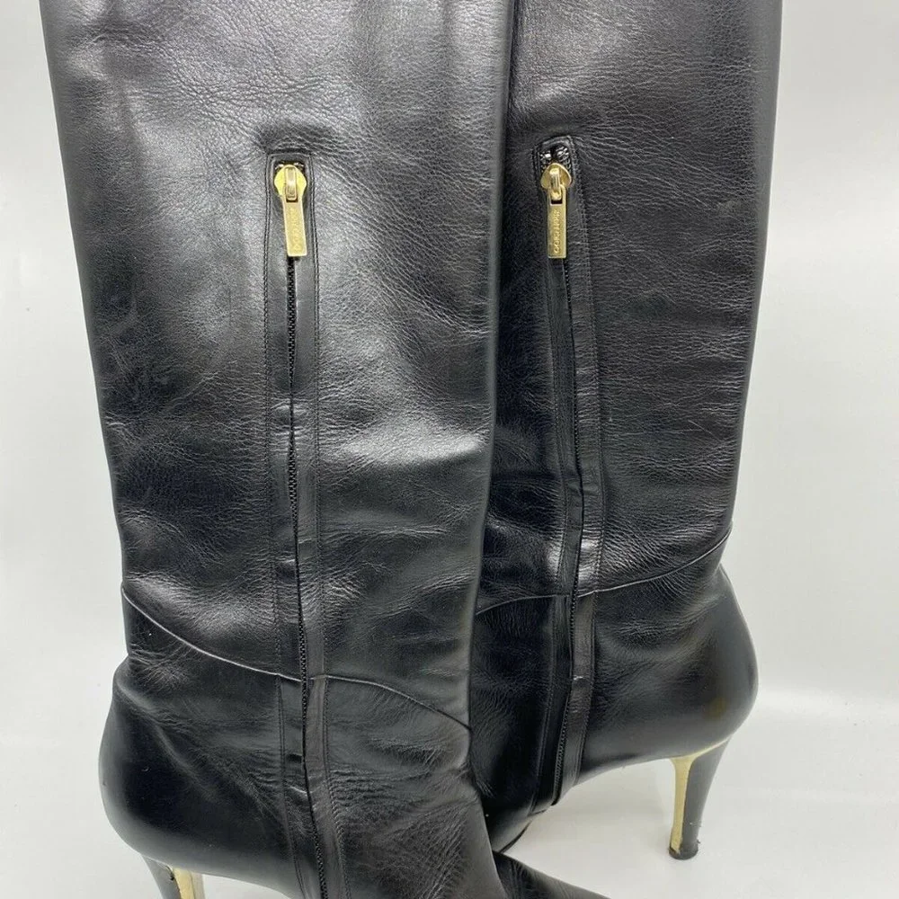 JIMMY CHOO Black Leather Knee high boots 7.5 - Picture 5 of 12